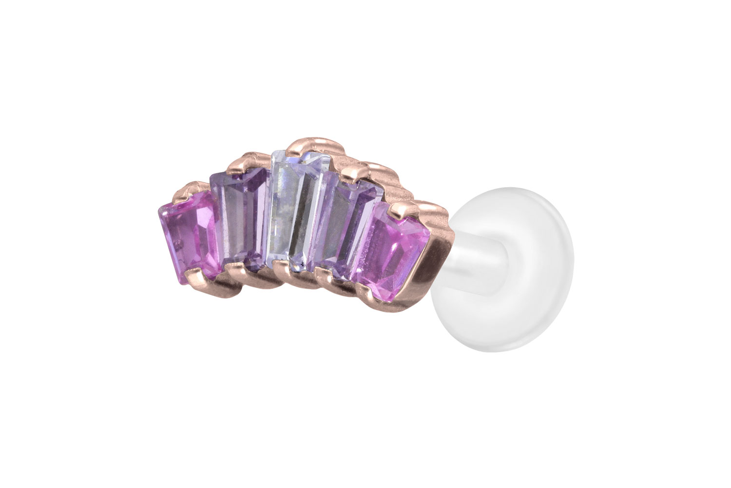 PTFE Labret Piercing mit Innengewinde + Titan-Aufsatz 5 EINGEFASSTE KRISTALLRECHTECKE